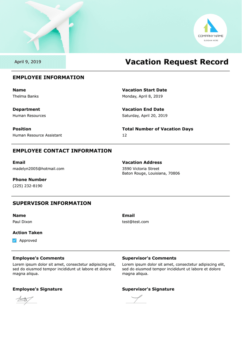 PDF Templates: Vacation Request Template