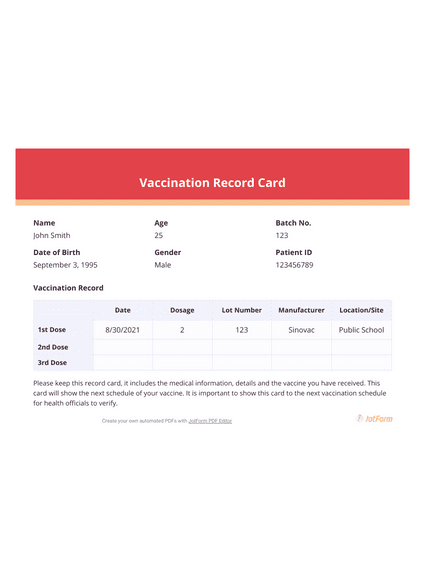 Vaccination Record Card
