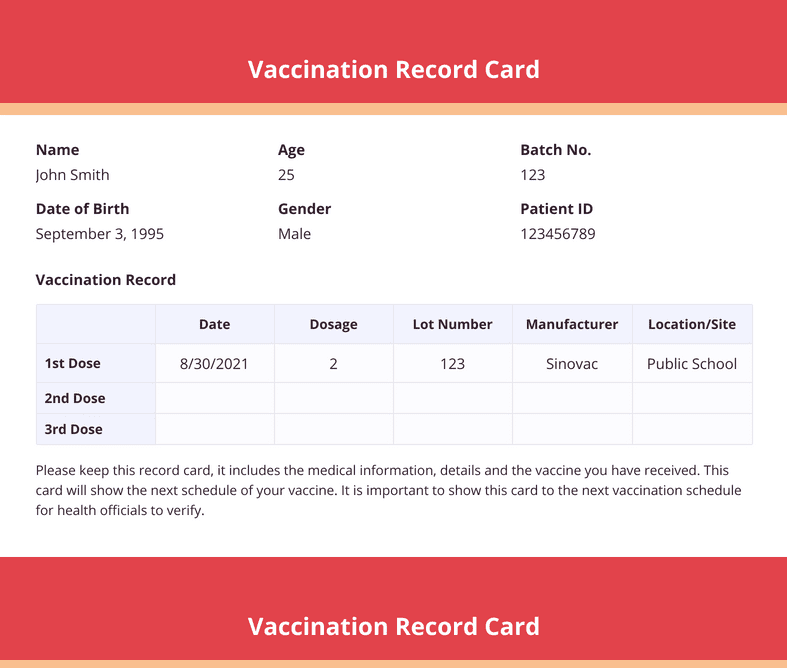 Vaccination Record Card PDF Templates Jotform