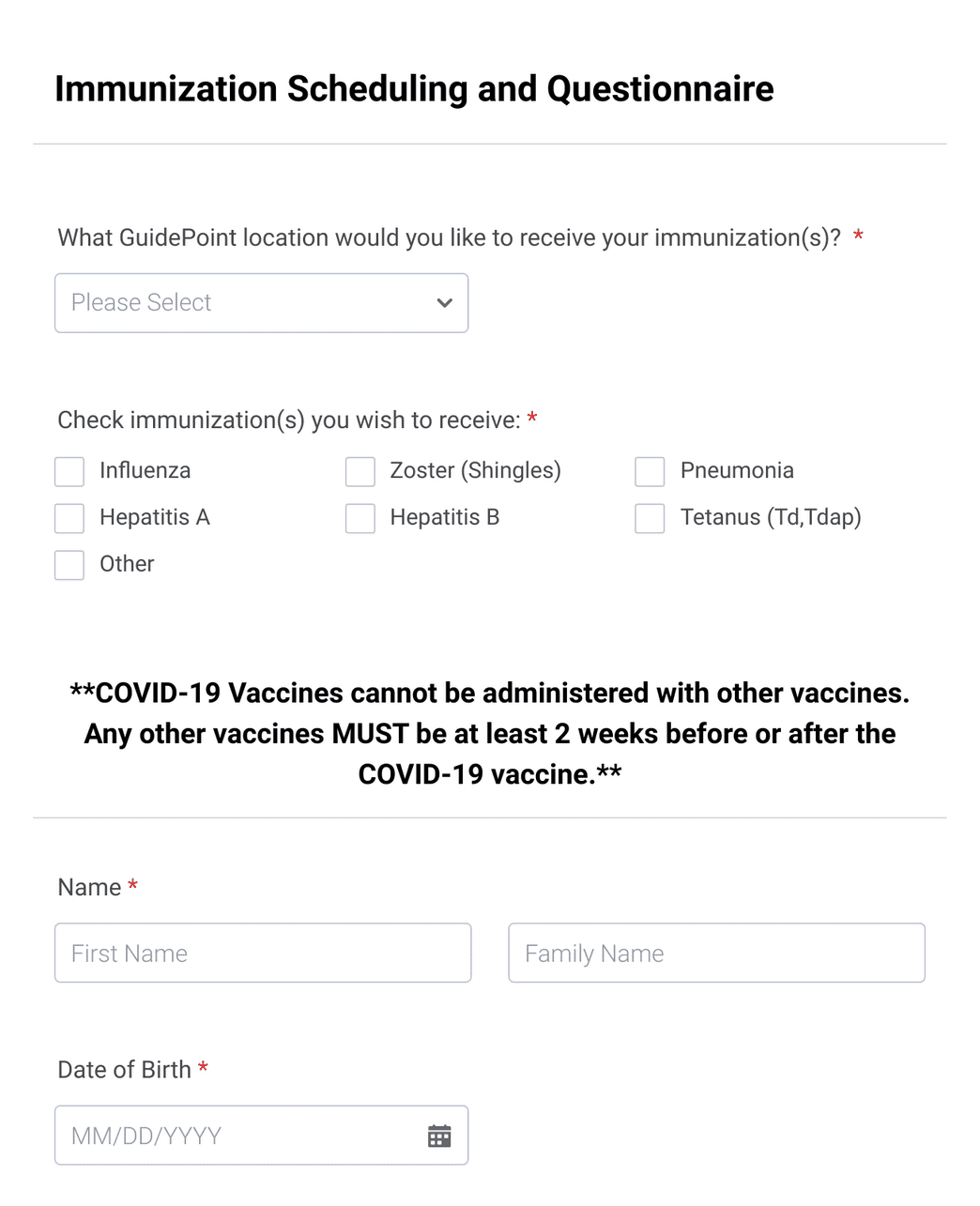 Vaccine Scheduling/Questionnaire Form Template | Jotform