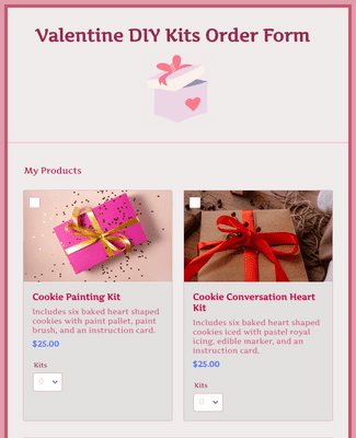 Form Templates: Valentine DIY Kits Order Form