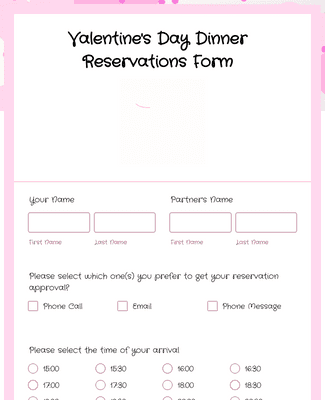 Valentines Day Dinner Reservations Form