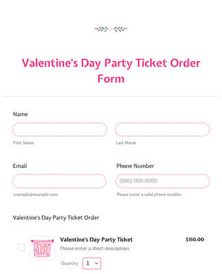 Form Templates: Valentine’s Day Party Ticket Order Form