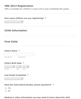 Form Templates: Church's Children Registration