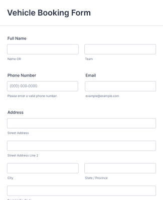 Form Templates: Vehicle Booking Form