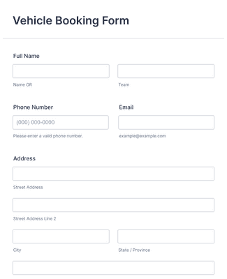 Form Templates: Vehicle Booking Form