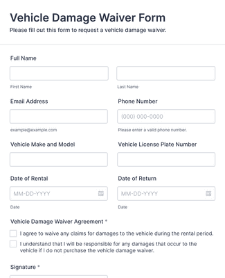 Vehicle Damage Waiver Form Template | Jotform