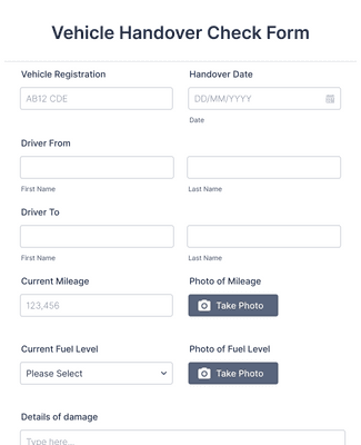 Vehicle Handover Check Form Template | Jotform