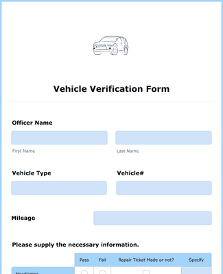 Vehicle Verification Form Template | Jotform