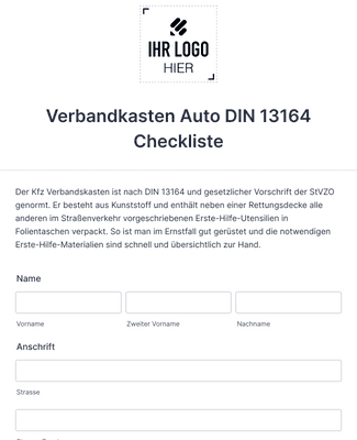 Form Templates: Verbandkasten Auto DIN 13164 Checkliste
