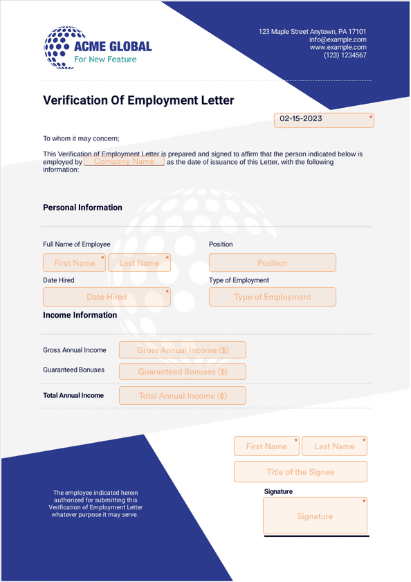 PDF Templates: Verification Of Employment Letter