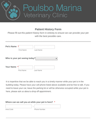 Veterinary Patient History Form