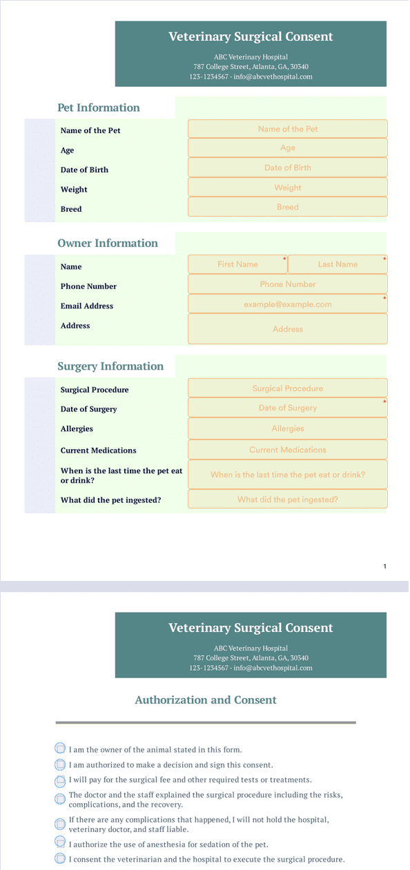 Veterinary Surgical Consent