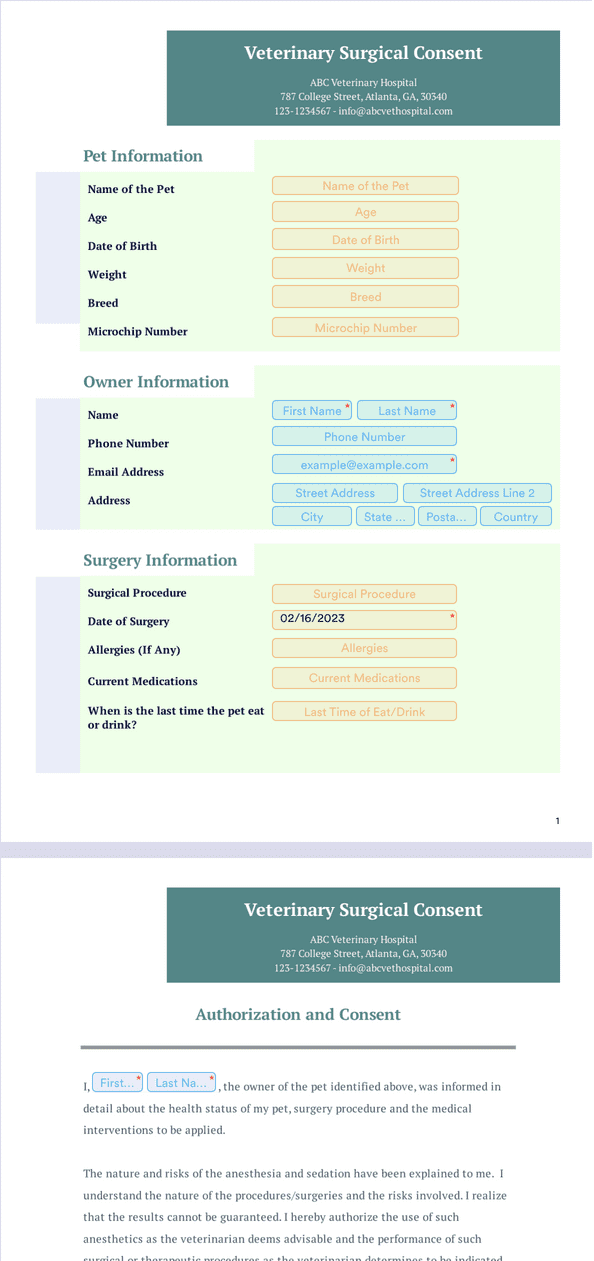 Veterinary Surgical Consent Template