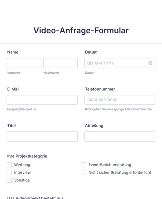 Form Templates: Video Anfrage Formular