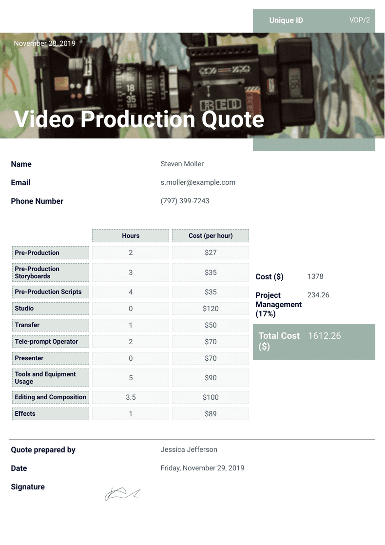 Video Production Quote