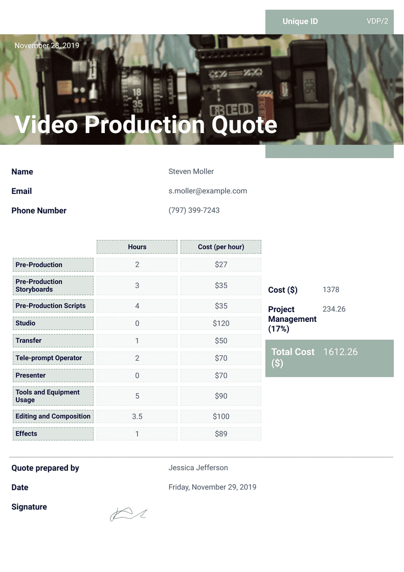 Video Production Quote - PDF Templates | Jotform