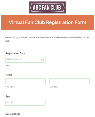 Form Templates: Virtual Fan Club Registration Form