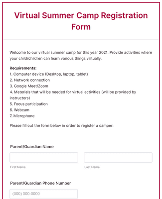 Form Templates: Virtual Summer Camp Registration Form