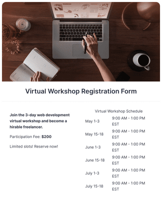 Virtual Workshop Registration Form Template | Jotform