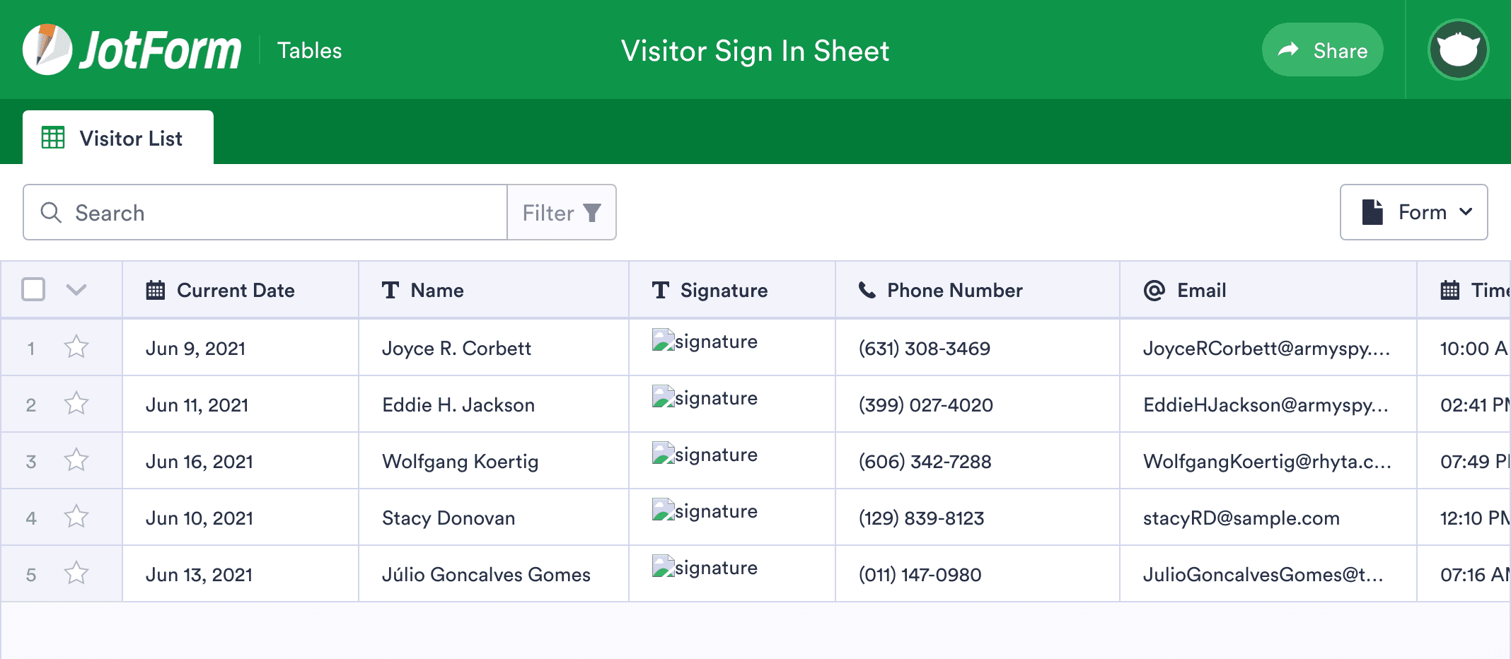 Visitor Sign In Sheet Excel