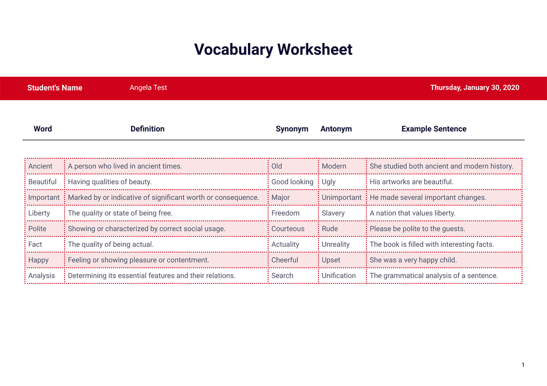 Vocabulary Worksheet Template PDF Templates Jotform