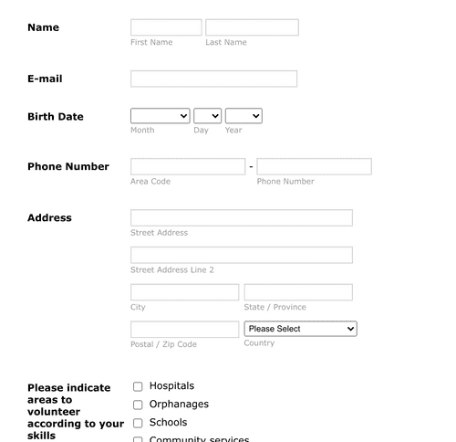 Form Templates: Volunteer Candidate Registration Form