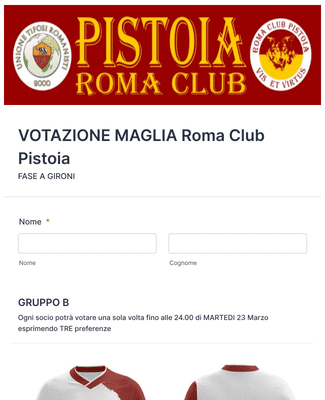 VOTAZIONE MAGLIA Roma Club Pistoia GRUPPO B