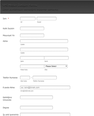 Form Templates: VPS Mezun İletişim Formu