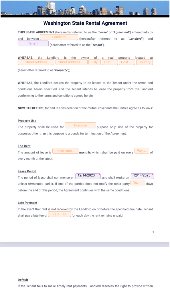 Washington State Rental Agreement - Sign Templates | Jotform