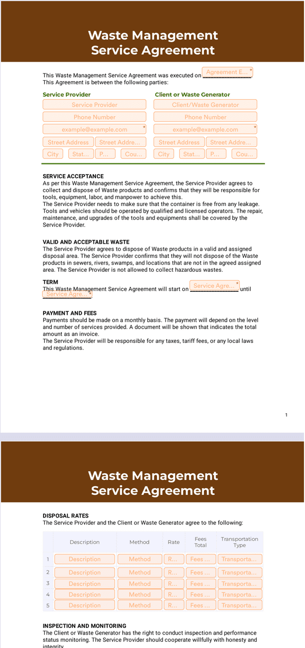 Waste Management Service Agreement