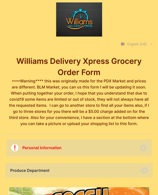 WDX Grocery Order Form 