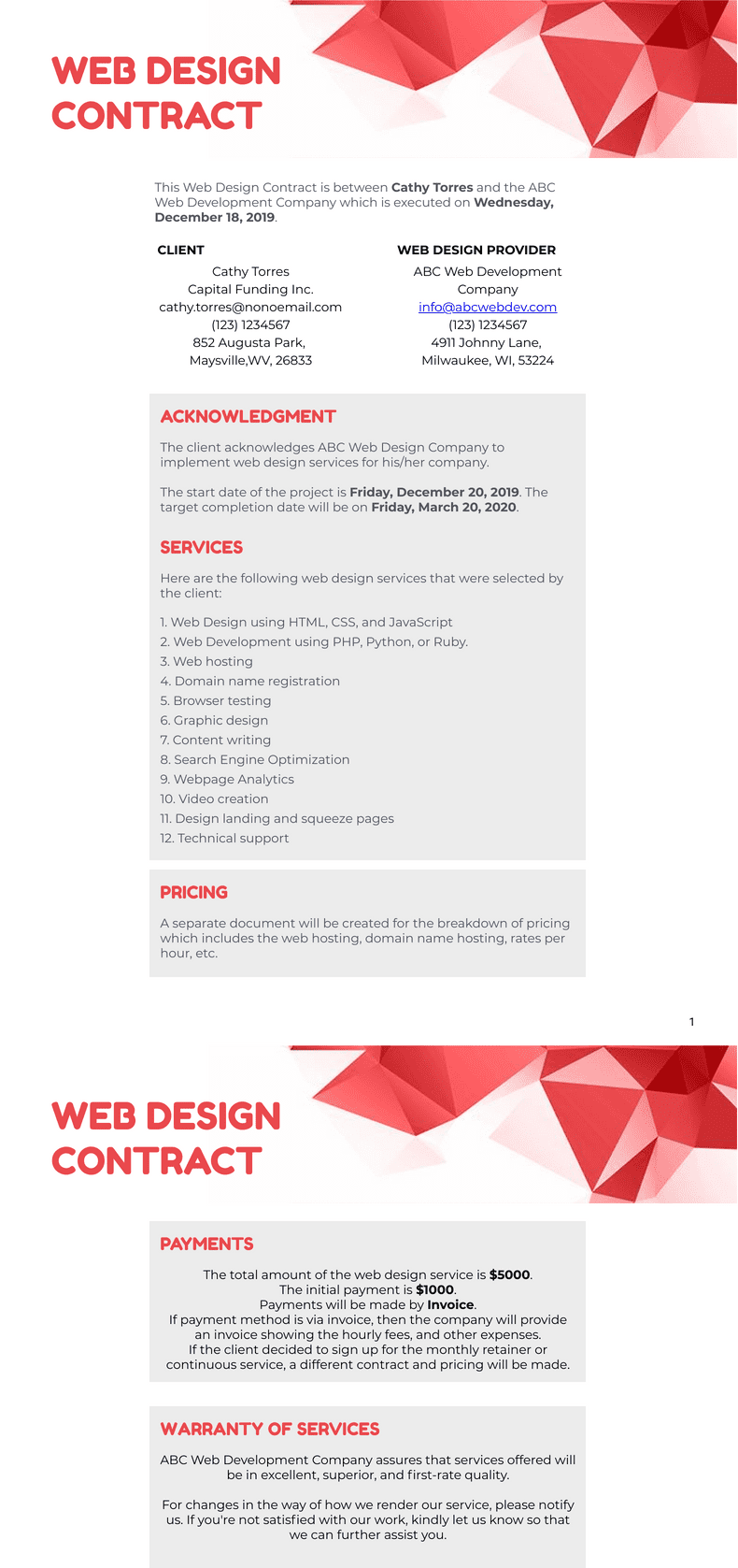 PDF Templates: Web Design Contract Template