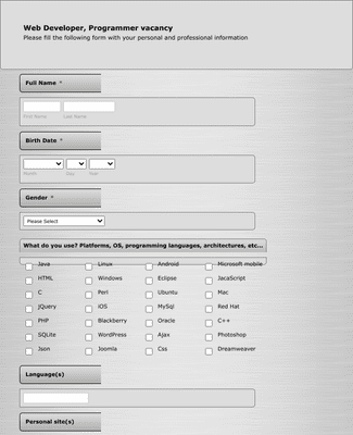 Form Templates: Web Developer/Programmer Application Form 