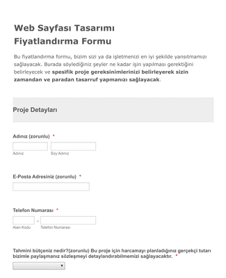 Web Sayfası Tasarımı Sipariş Formu