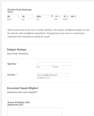 Form Templates: Web Site Tasarım İstek Formu