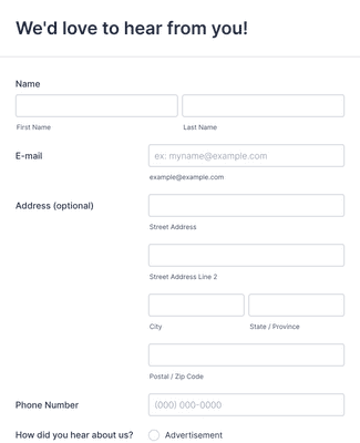 Form Templates: Basic Web Page Contact Form