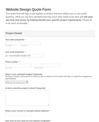 Website Design Request Form Template | Jotform