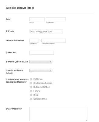 Form Templates: Website Dizayn İsteği