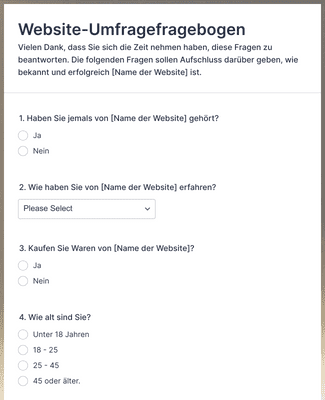 Website Fragebogen Formular