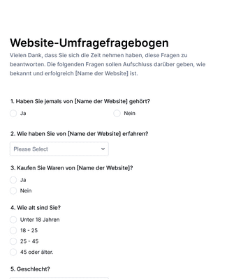 Form Templates: Website Fragebogen Formular