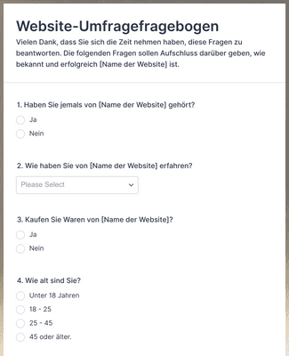 Website Fragebogen Formular