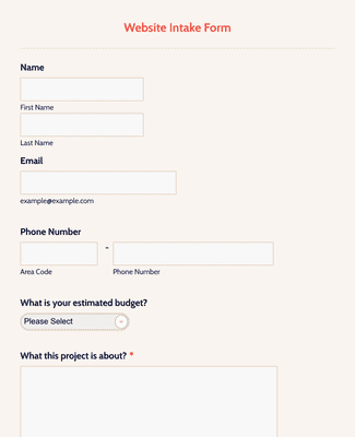 Form Templates: Website Intake Form 