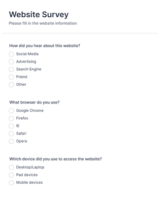 Form Templates: Website Survey