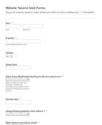 Form Templates: Website Tasarım İstek Formu