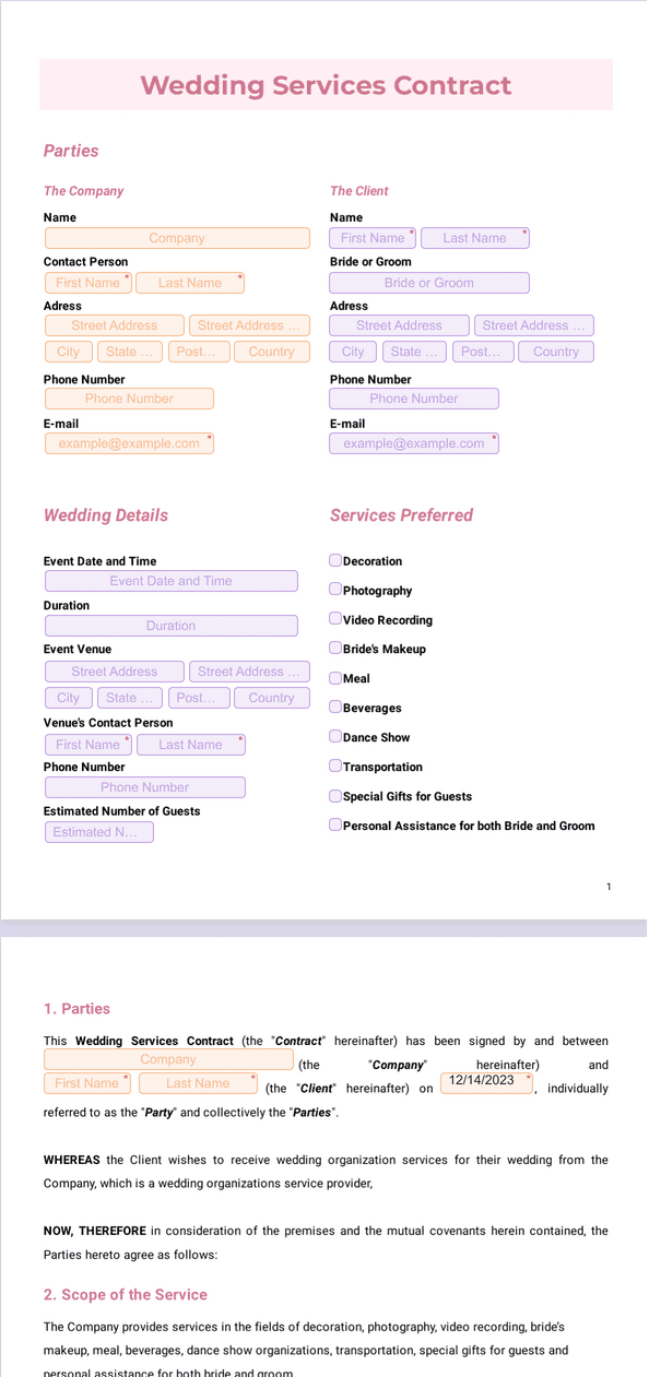 Wedding Contract Template - Sign Templates | Jotform
