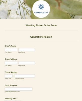 Wedding Flower Order Form Template