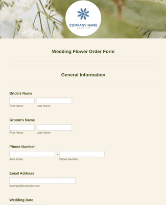 Form Templates: Wedding Flower Order Form Template