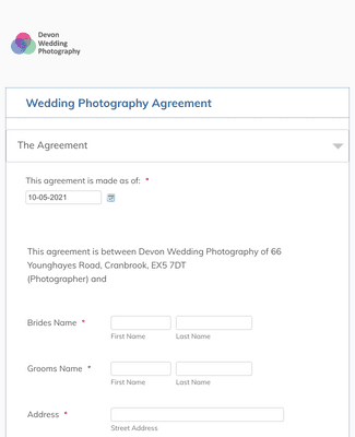 Wedding Photography Agreement Form