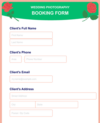 Form Templates: Wedding Photography Booking Form